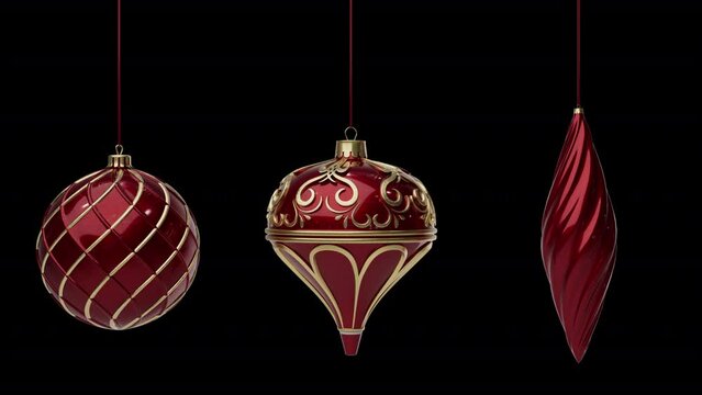 Set a red Christmas ball isolated on a alpha. Collection of different Christmas ball templates. New Year toy decoration - Alpha channel