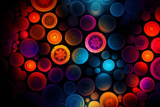 Neon fractal circles creating a psychedelic background