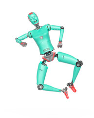 female cyborg is jumping and happy