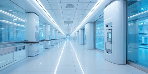 The pristine and quiet hallways of a scientific research facility speak of innovation and discovery. - obrazy, fototapety, plakaty