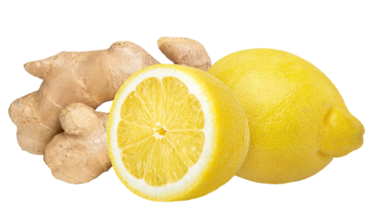 Ginger root and lemon isolated on white or transparent background. Natural remedy for cold and cough