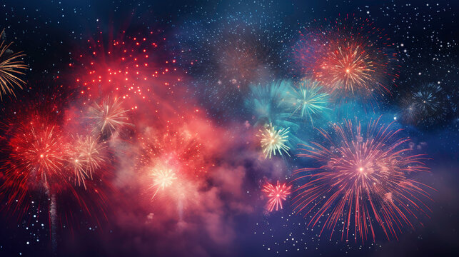 vibrant fireworks catching fire in the dark night sky