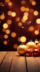 Fond et arrière-plan format vertical avec lumières et boules de Noël. Ambiance hivernale, fête de Noël, célébration. Pour conception et création graphique.	
