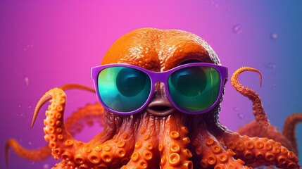 
playful octopus with stylish shades: vibrant studio shot on colorful background