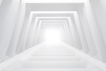 Foto op Aluminium Abstract view of a white geometric tunnel with light at the end © alexandr