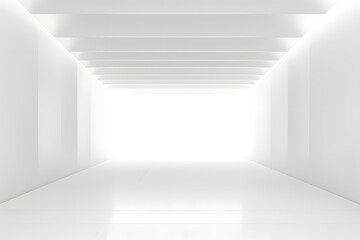 White minimalist corridor with repeating geometric pattern