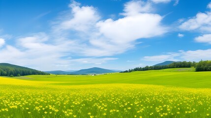 field and blue sky with clouds