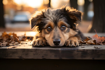 shy dog in park