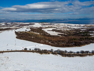 Fototapeta na wymiar Aerial Winter view of Lyulin Mountain, Bulgaria