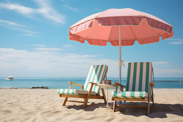 Summer concept, Beach Chair and Umbrella.