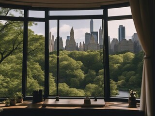 view of central park from inside the room
