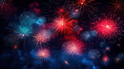 Fototapeta na wymiar vibrant fireworks catching fire in the dark night sky
