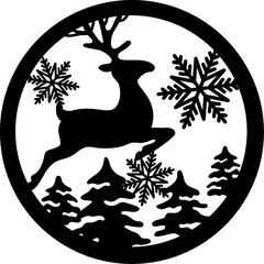 Merry Christmas vector round door sign. Templates for laser or paper cutting. Isolated on white background.