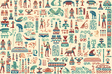 Traditional Egyptian motifs in terracotta and blue tones - obrazy, fototapety, plakaty