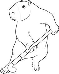 Capybara Field hockey Hockey stick Sports Animal Vector Graphic Art Illustration