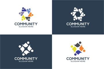 Set of community logo design inspiration abstract of peopleteam work logo social group collection 