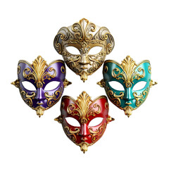 Ornate, bright, colorful carnival masks isolated on a white background