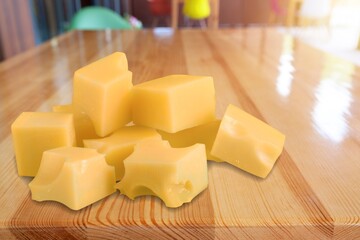 Cubic pieces of fresh delicious cheese