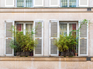 Fototapeta na wymiar fenêtres à persiennes, immeuble ancien, Paris, France