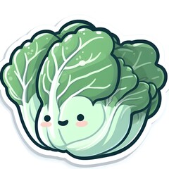 Cute sticker. Cartoon style. Two-dimensional. Detailed illustration of Chinese cabbage on a white background.
