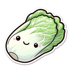 Obraz premium Cute sticker. Cartoon style. Two-dimensional. Detailed illustration of Chinese cabbage on a white background.