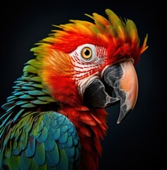 Fototapeta premium the colorful parrot has a bright red and orange beak and head,