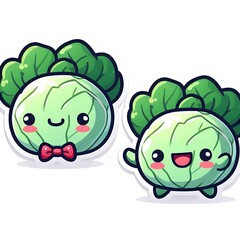 cabbage stickers, 2D cartoon style,