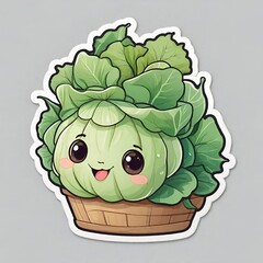 cabbage stickers, 2D cartoon style,