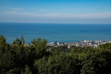 Fototapeta na wymiar looking down at Beirut and the Mediterranean sea from a distant hill