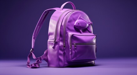 the purple leather backpack is on top of a table,