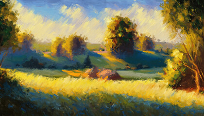 View of a Beautiful Village in the Afternoon. Oil Painting Artwork