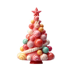 Christmas tree made of candy isolated on transparent background