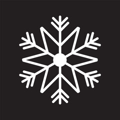 White snowflake icon on a black background. Vector graphics