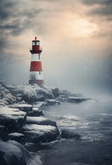 water lighthouse seashore and fog,