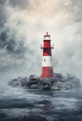 water lighthouse seashore and fog,
