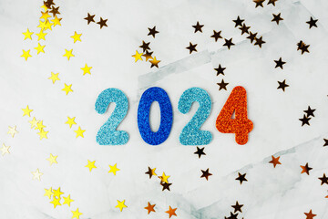 New Year 2024 With Star Shape Confetti