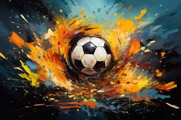 Fiery Soccer Ball Painting Generative AI