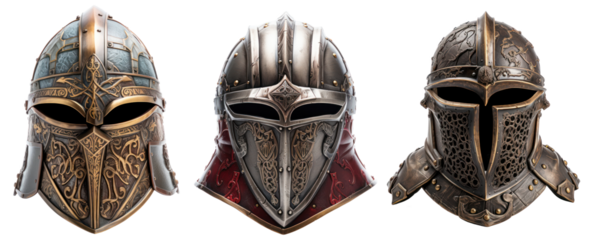 Helmet of a knight, set with different versions, isolated or white background