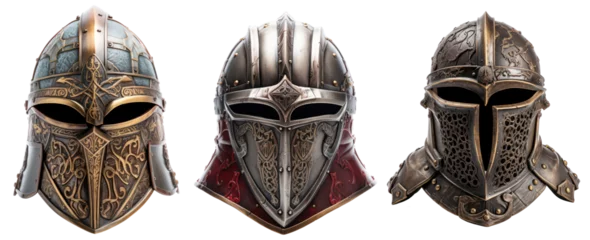 Fotobehang Helmet of a knight, set with different versions, isolated or white background © Teppi