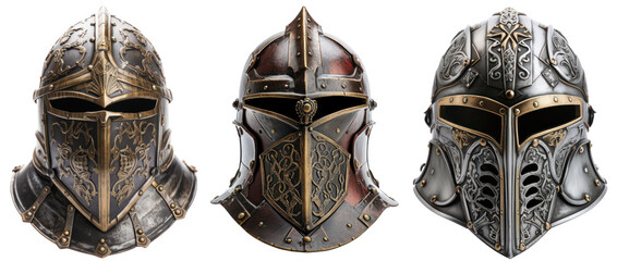 Helmet of a knight, set, isolated or white background