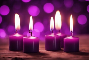 Obraz na płótnie Canvas Advent - Four Purple Candles With Mystery Lights