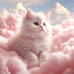 a cat lying on a pink cloud