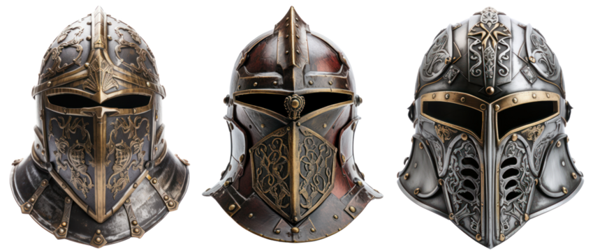 Helmet of a knight, set, isolated or white background