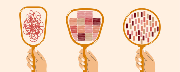 A set of mirrors for those who like to hide their face behind cosmetics. Flat style. Vector illustration.