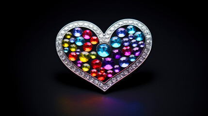 Heart in rainbow colors of LGBT flag, made of colored rhinestones, 3D illustration. Symbol of Gay, Lesbian, Bisexual and Transgender, LGBT community. Beautiful gay pride art concept. Copy space.