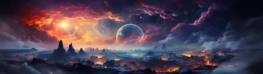 "Image of outer space, illustration, planets, and stars."