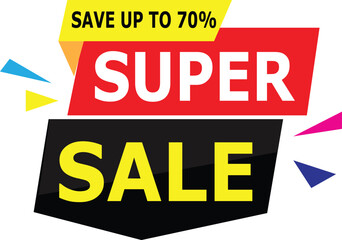 Supper Sale, Save Up to 70% banner template. Vector illustration stock illustration