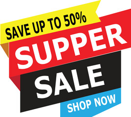 Super Sale, Save Up to 50%, Today Only banner template. Vector illustration stock illustration