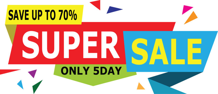 Supper Sale, Save Up to 70%, Only 5day banner template. Vector illustration stock illustration