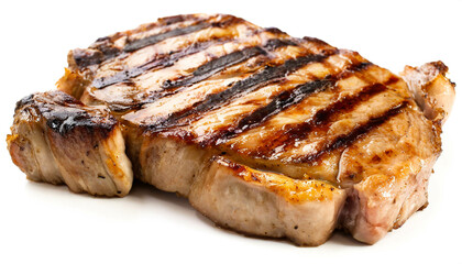 grilled pork neck steak isolated on white background, cutout 